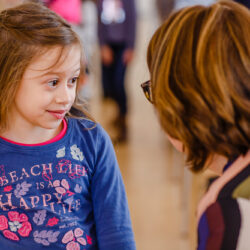 The coordinator, Mrs Heiler, explains to the first prize winner Josephine Vestweber what will happen now