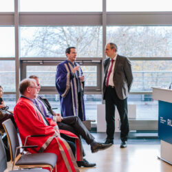 The speaker of the IGSN, Prof. Oliver T. Wolf (standing left) and the Vice-Rector of the RUB, Prof. Andreas Ostendorf (standing right) before they welcomed the audience for Graduation Day