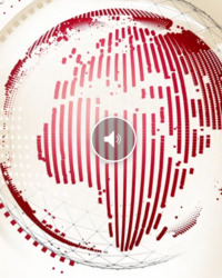 Stylized red-and-white globe illustration with a play button overlay in the center.